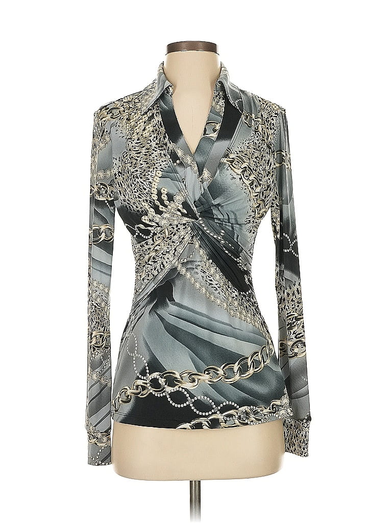 Cache Metallic Silver Long Sleeve Blouse Size S - photo 1