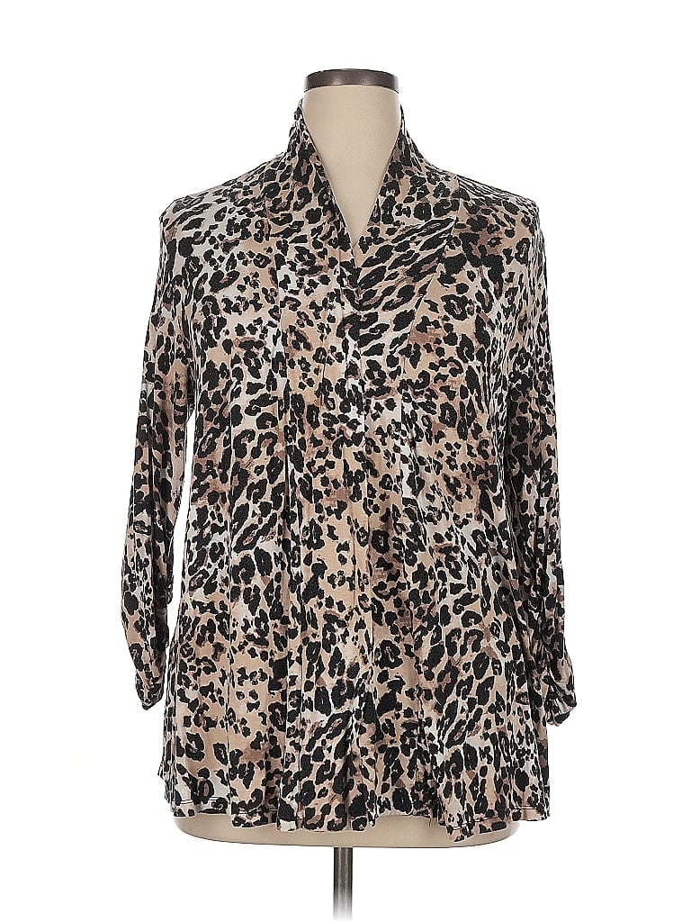 Pre-owned Bobeau Long Sleeve Top Brown Tie Neck Tops