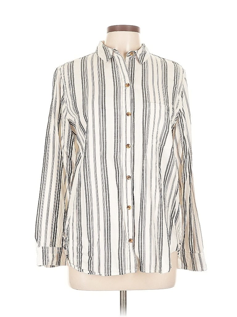 Sonoma Goods for Life Stripes Ivory Long Sleeve Button-Down Shirt Size L - photo 1