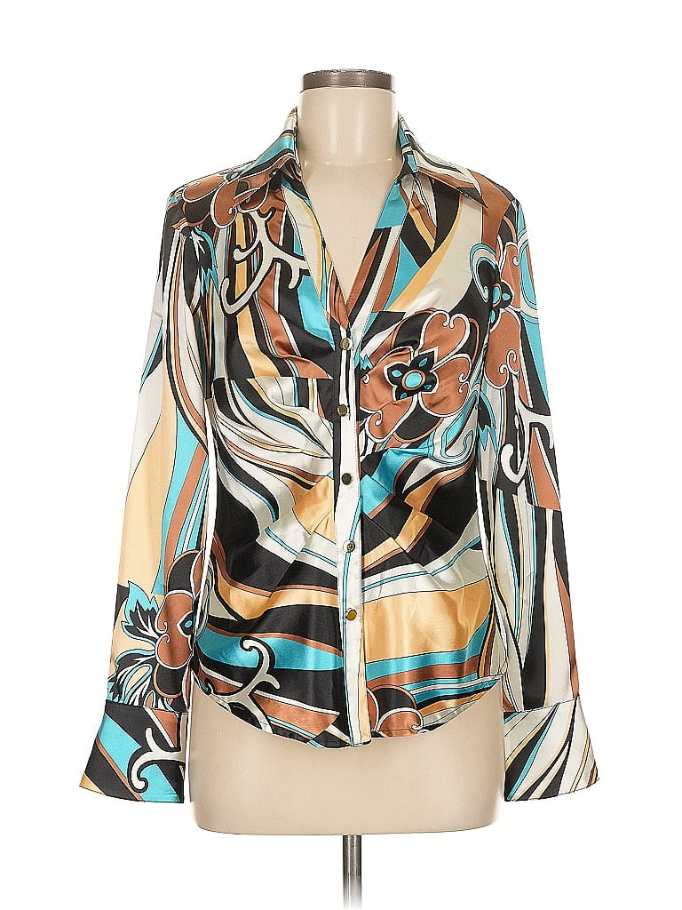 Cache Print Gold Long Sleeve Blouse Size M - photo 1