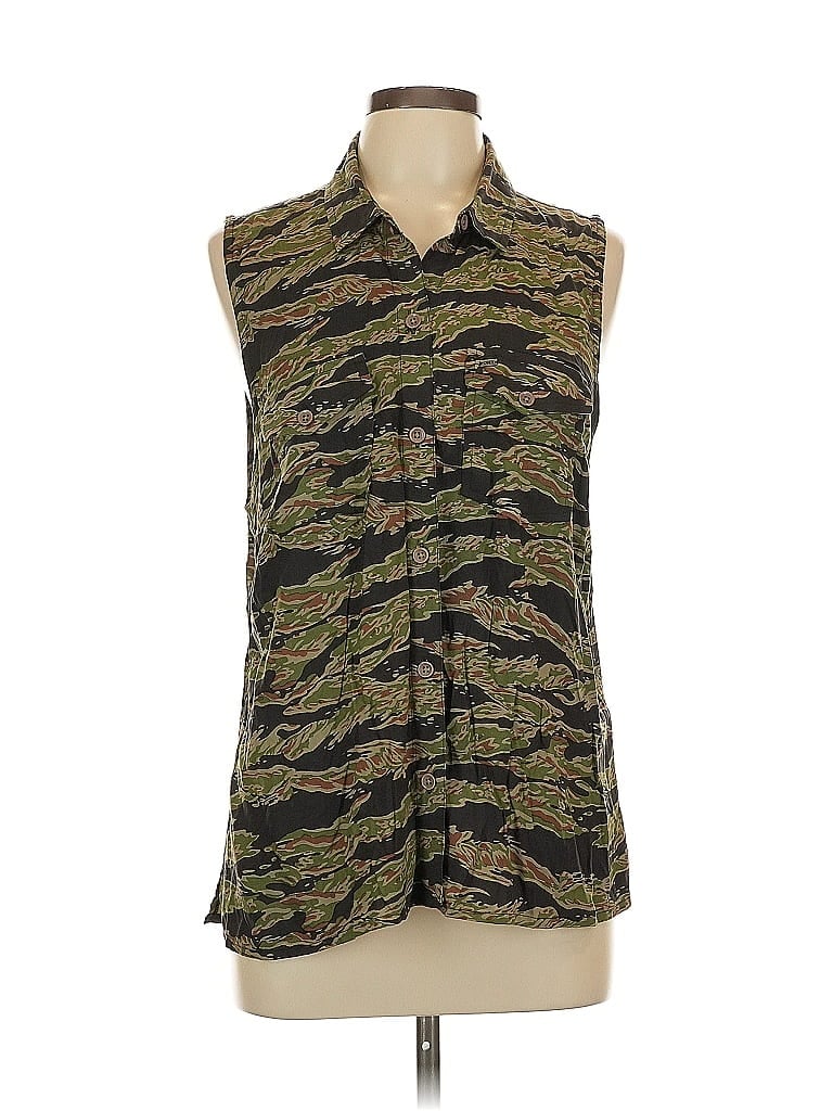 Pre-owned Obey Propaganda Sleeveless Button Down Shirt In Green