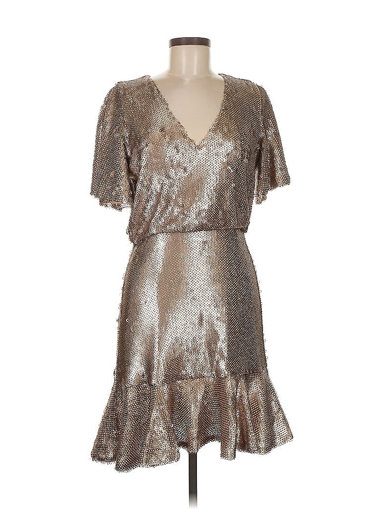 ML Monique Lhuillier 100% Polyester Metallic Silver Cocktail Dress Size 8 - photo 1