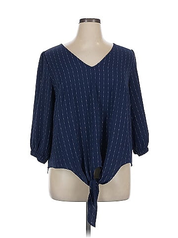 Olivia & Martin 100% Polyester Blue 3/4 Sleeve Blouse Size 1X