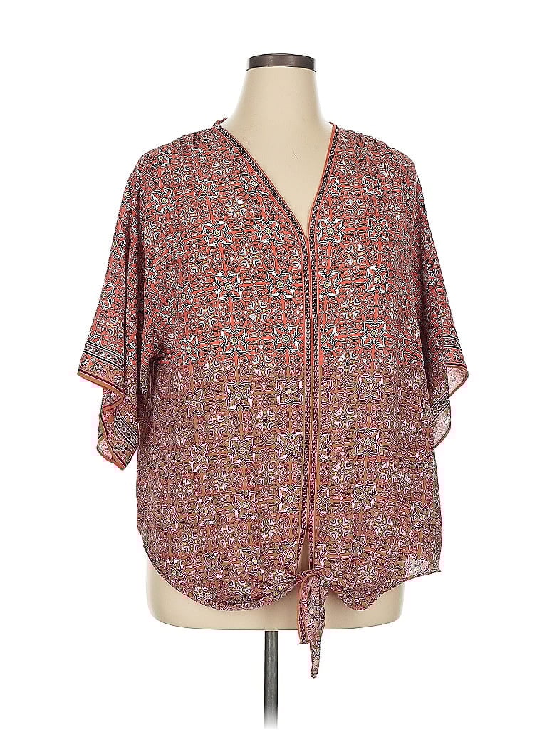 Pre-owned Max Studio Short Sleeve Blouse In Red