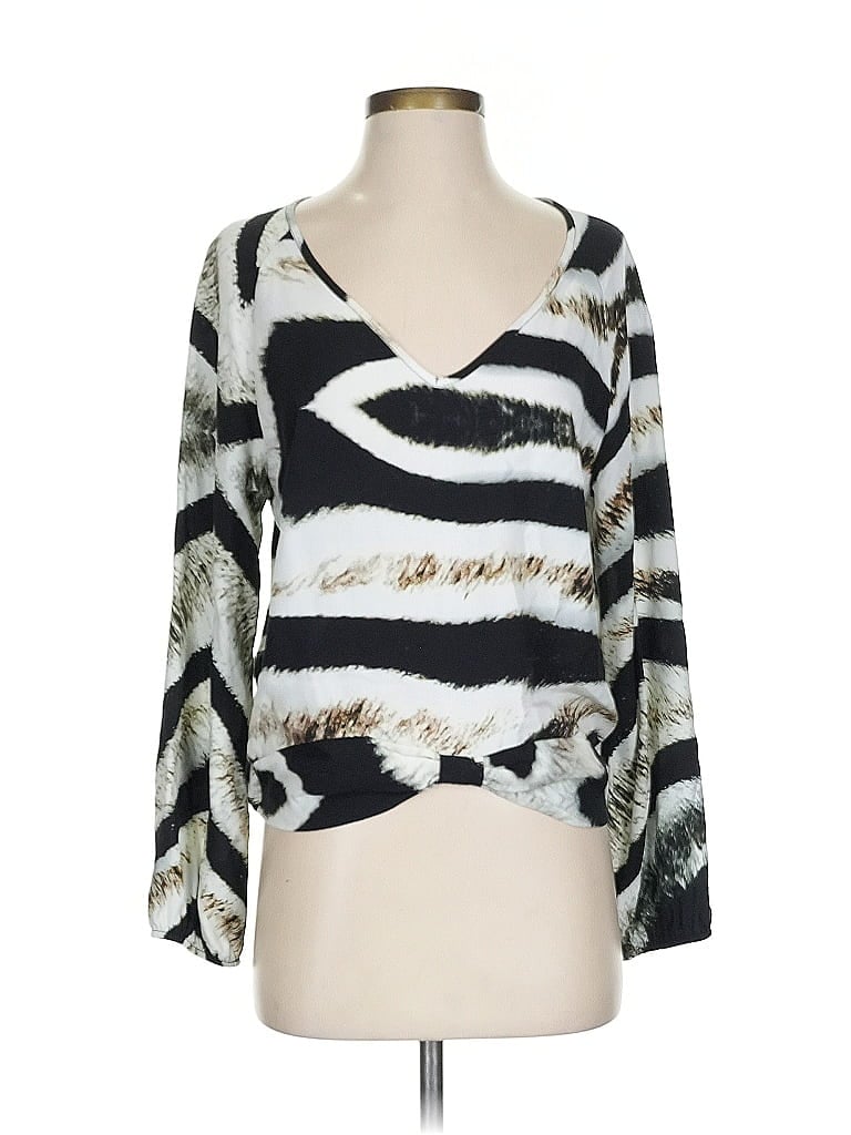 Pre-owned Suzy D Long Sleeve Blouse In Silver