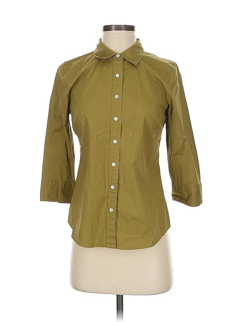 Pre-owned Haberdashery For J.crew 3/4 Sleeve Button Down Shirt In Green