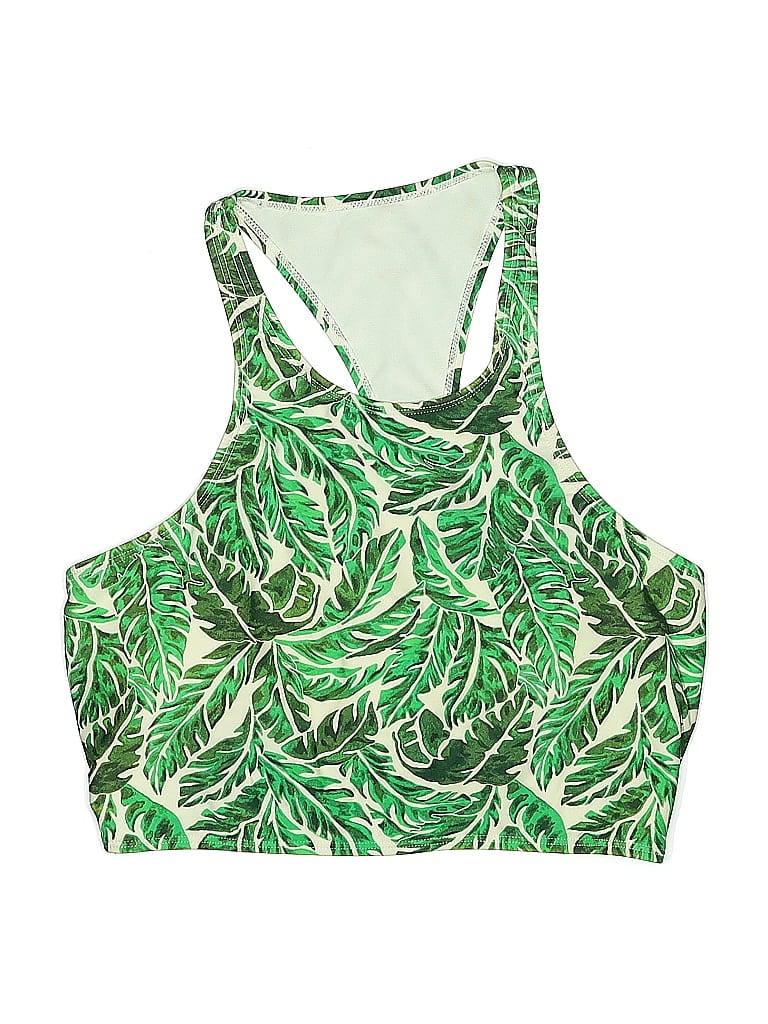 Pre-owned Assorted Brands Swimsuit Top Green Tropical Pattern Swimwear
