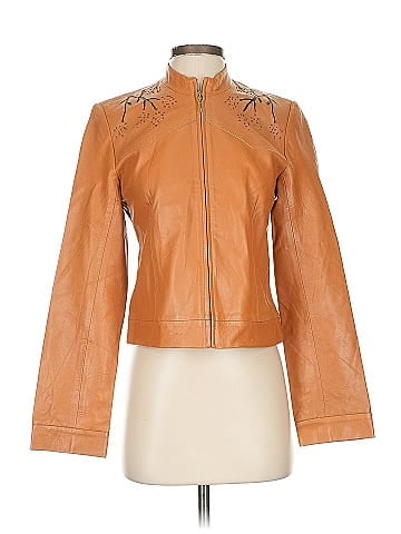 BCBGMAXAZRIA Tan Leather Jacket with Embellishments (view 1)