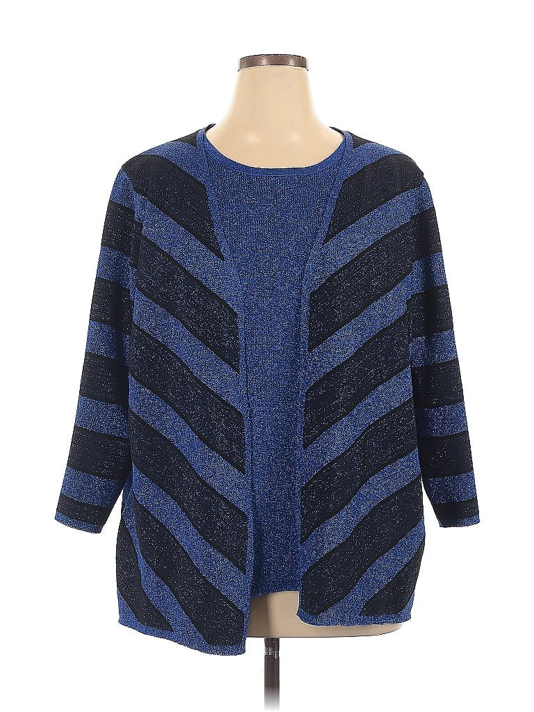 Alfred Dunner Chevron-herringbone Blue Cardigan Size 1X - photo 1