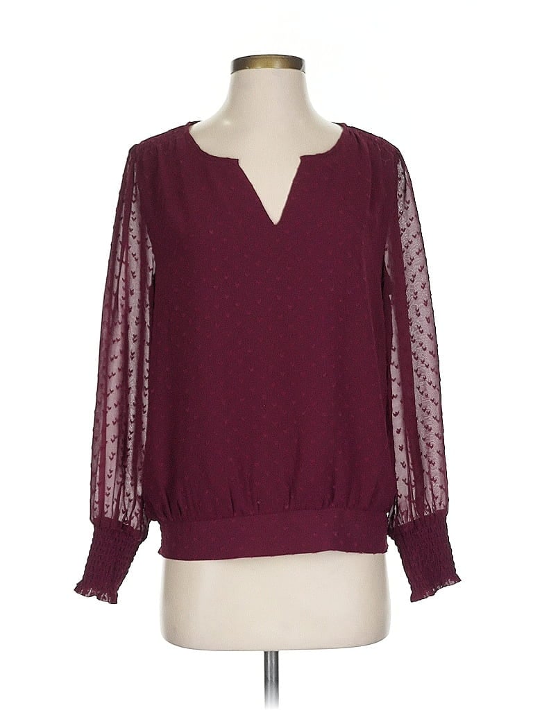 Pre-owned Dr2 Long Sleeve Blouse In Burgundy