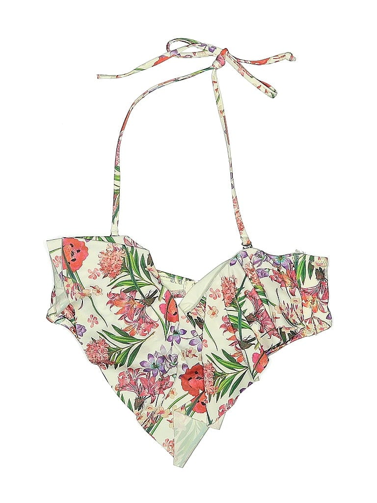 Pre-owned H&m Swimsuit Top Ivory Floral Pattern Swimwear In White