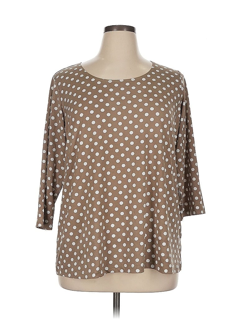 Susan Graver Polka Dots Brown 3/4 Sleeve T-Shirt Size 1X - photo 1