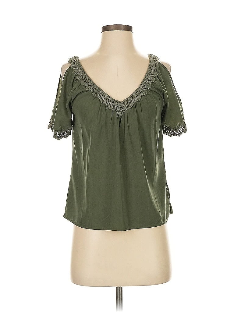 Pre-owned La Hearts Short Sleeve Top Green Cold Shoulder Neckline Tops