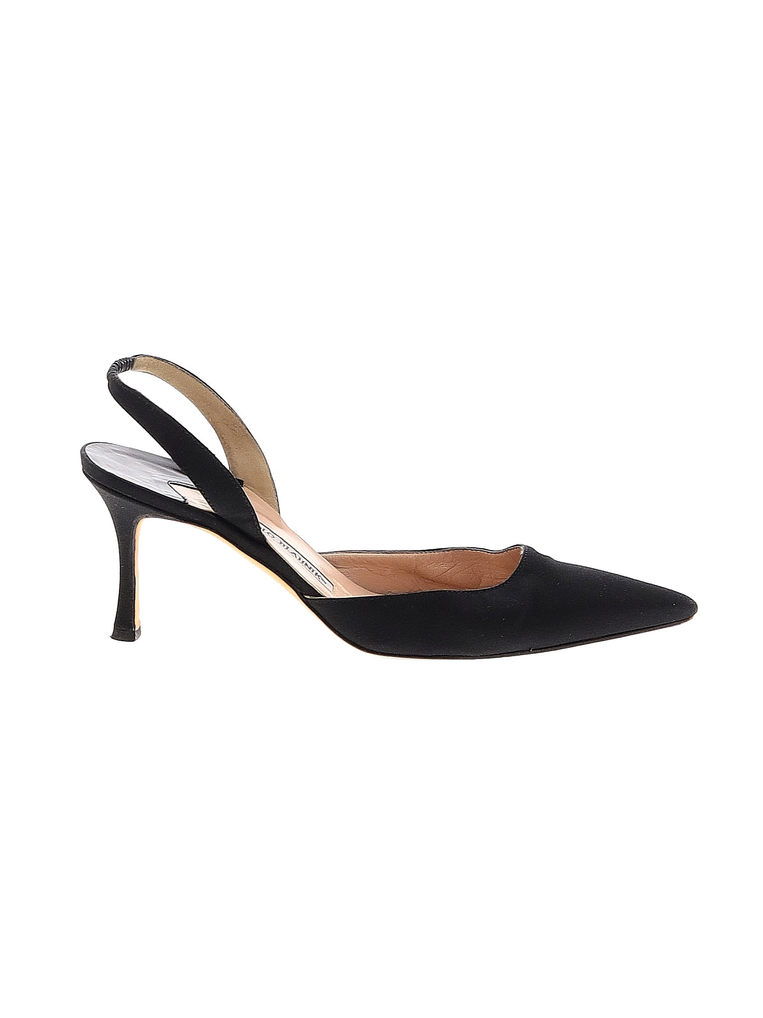 Manolo Blahnik Black Satin Carolyne Slingback Pumps Size EU 38 1/2