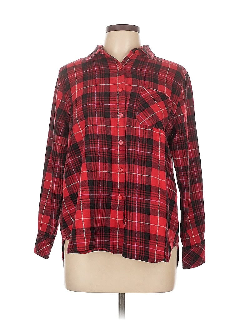 Isaac Mizrahi LIVE! 100% Cotton Plaid Red Long Sleeve Button-Down Shirt Size 10 - photo 1