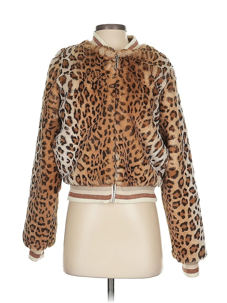 Spiritual Gangster 100% Polyester Animal Print Brown Faux Fur Jacket Size XS - photo 1