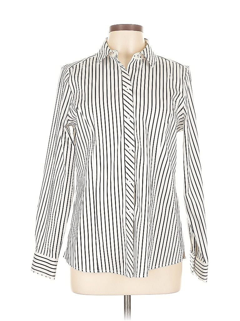 Foxcroft Stripes Ivory Long Sleeve Blouse Size 10 - photo 1