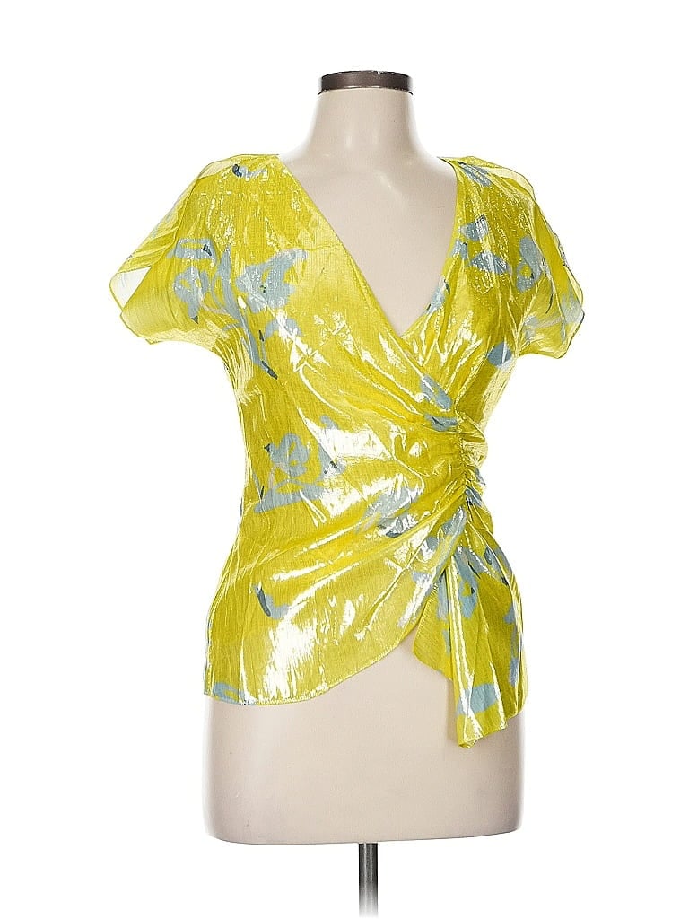 Tanya Taylor Yellow Short Sleeve Silk Top Size 6 - photo 1