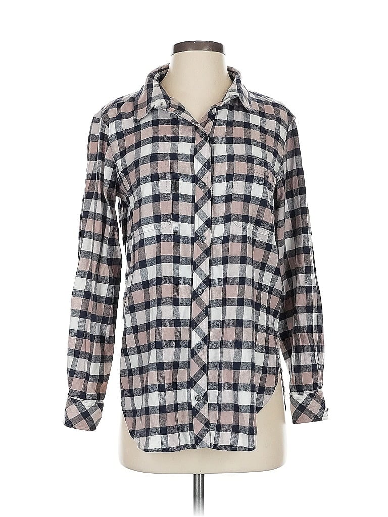 Pre-owned Athleta Long Sleeve Button Down Shirt In White