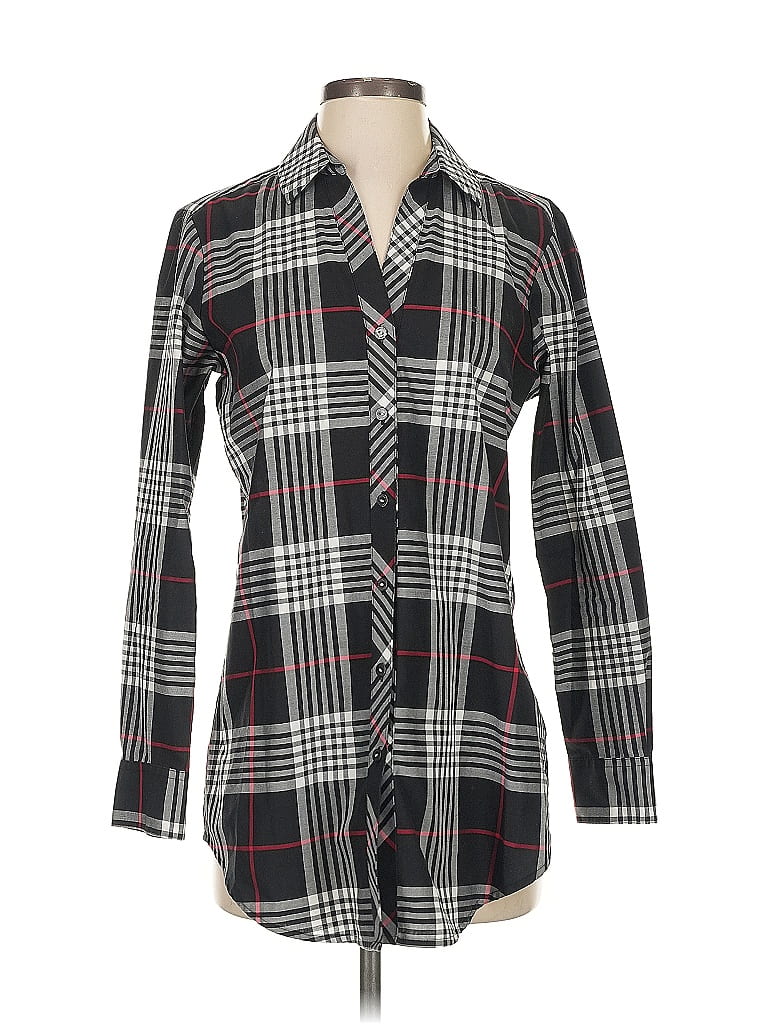Foxcroft Plaid Black Long Sleeve Button-Down Shirt Size 4 - photo 1