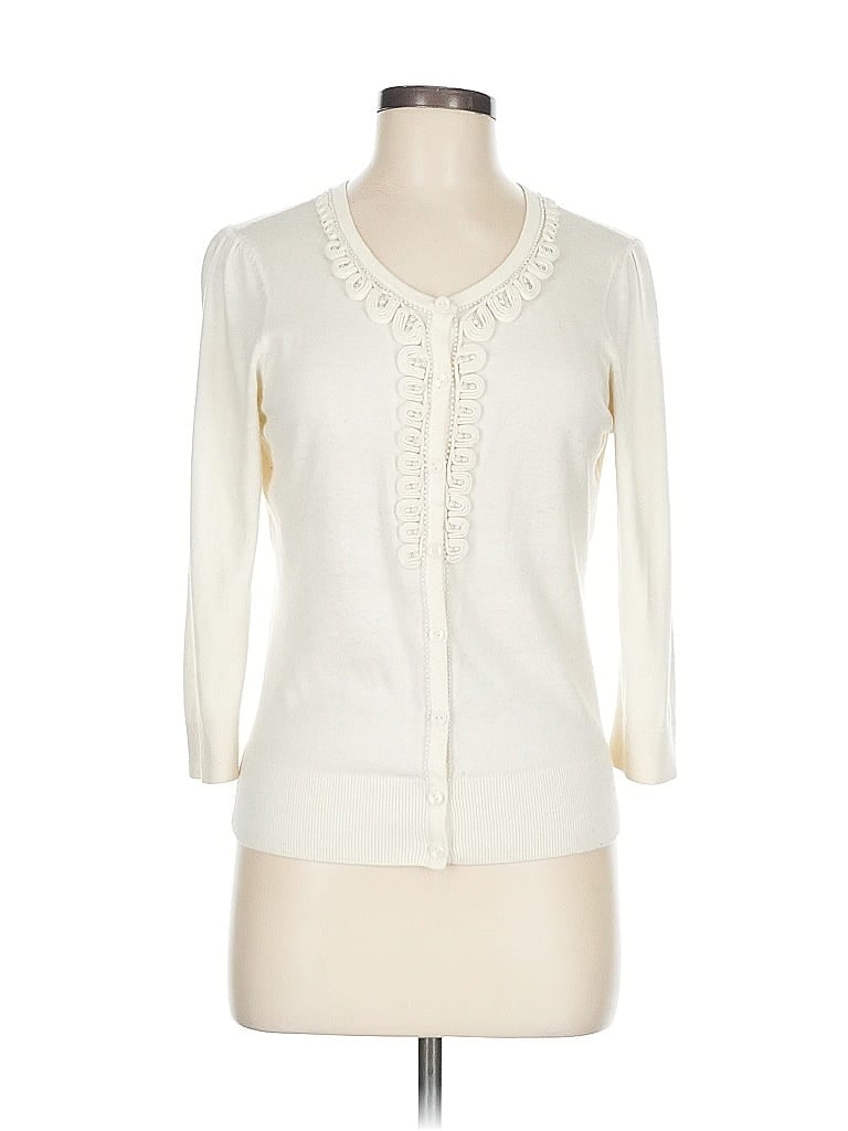 Pre-owned Halogen Cardigan Sweater In White