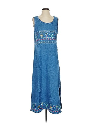 Casual Corner Annex Blue Embroidered Casual Denim Dress (view 1)