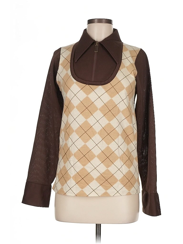 Brown X Cafe Argyle Off Shoulder Knit Pullover
