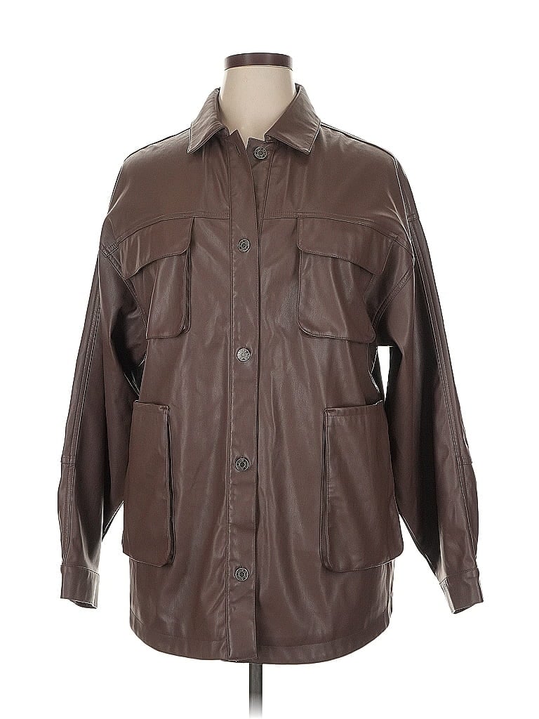 AFRM 100% Polyurethane Brown Faux Leather Jacket Size XL - photo 1