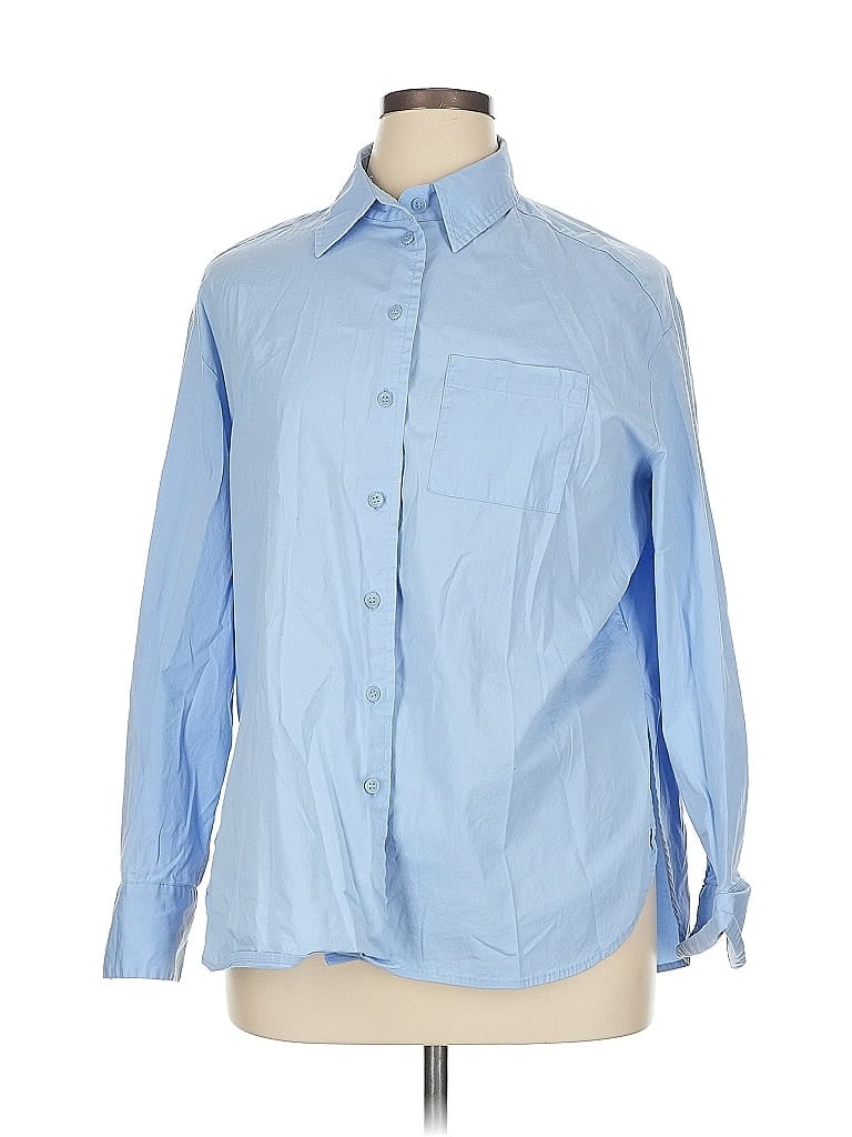 Pre-owned Lane Bryant Long Sleeve Button Down Shirt In Blue