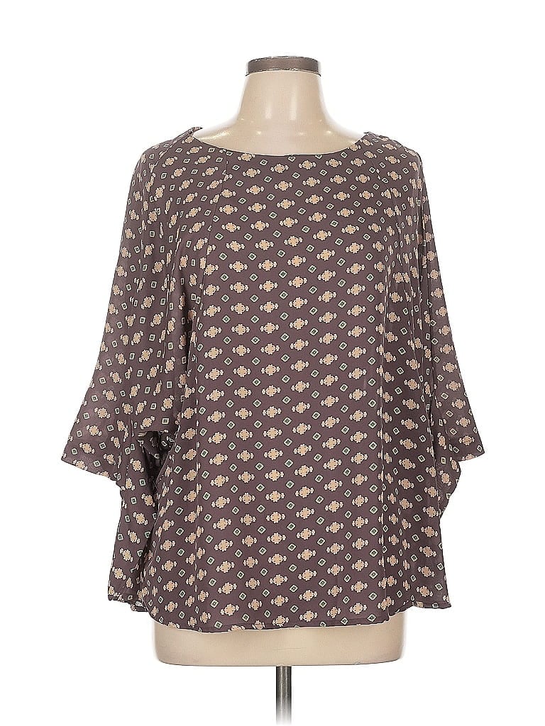 Pre-owned Pleione 3/4 Sleeve Blouse In Brown