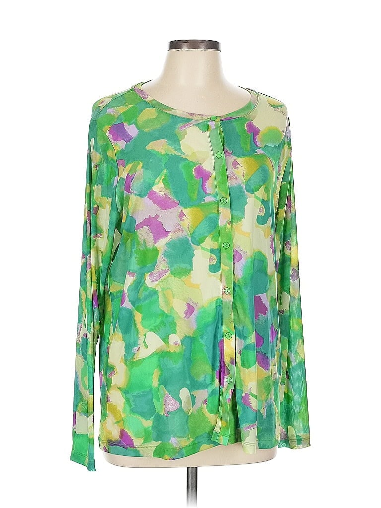 LOGO by Lori Goldstein Print Green Long Sleeve Blouse Size L - photo 1