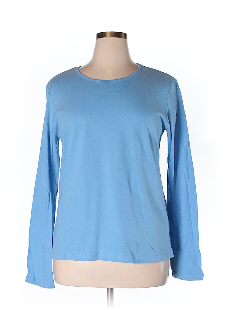 The Paragon 100% Cotton Solid Blue Long Sleeve T-Shirt Size XL - 61% ...