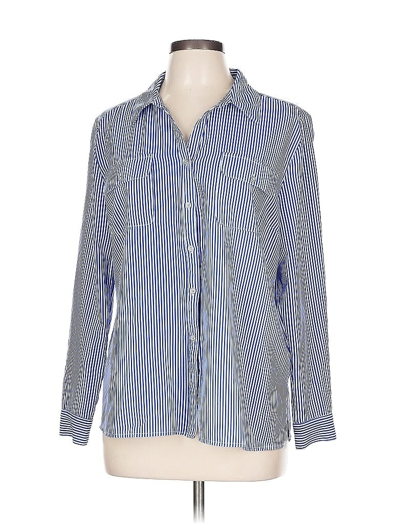Notations Stripes Blue Long Sleeve Blouse Size L - photo 1