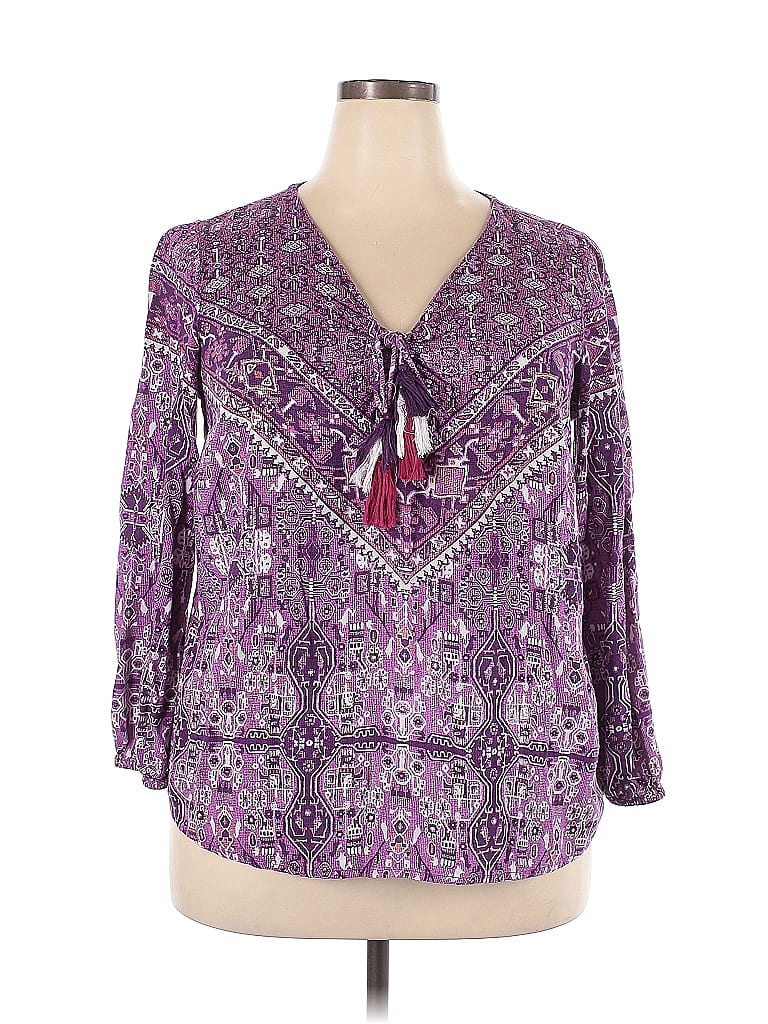 Roaman's 100% Rayon Purple 3/4 Sleeve Blouse Size 18 - photo 1