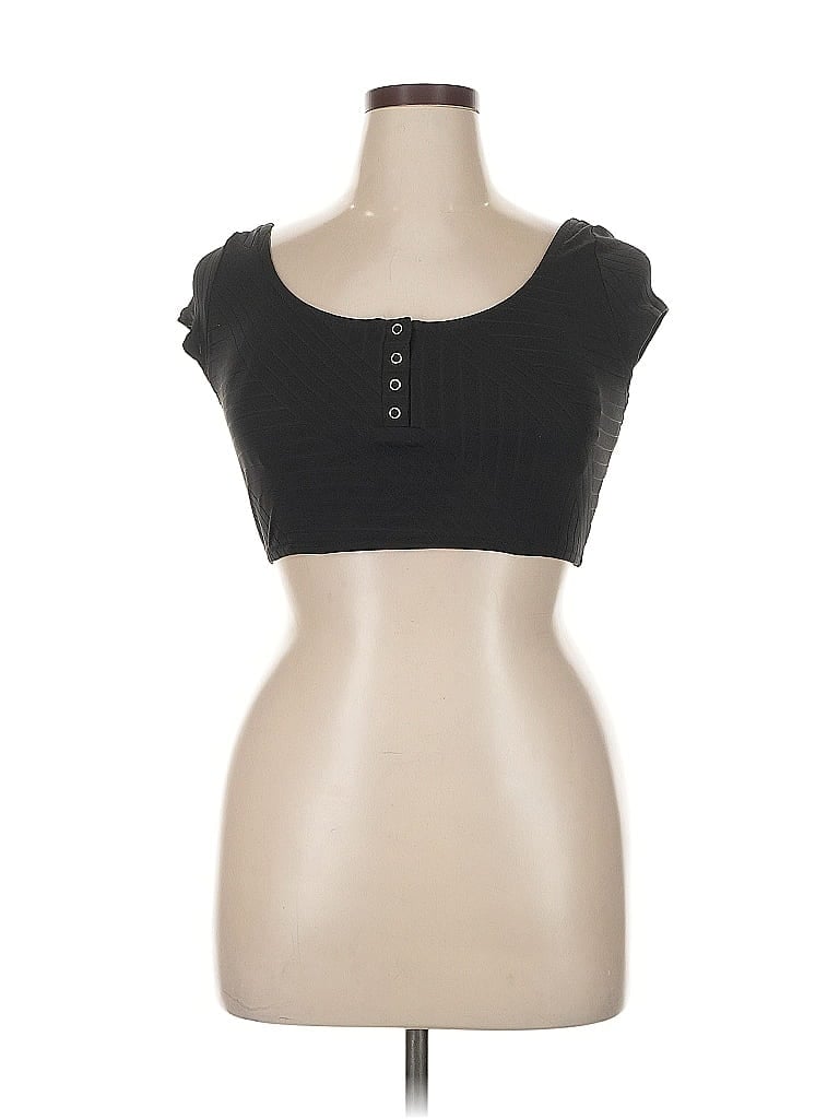 Pre-owned Aerie Short Sleeve Henley Shirt In Black