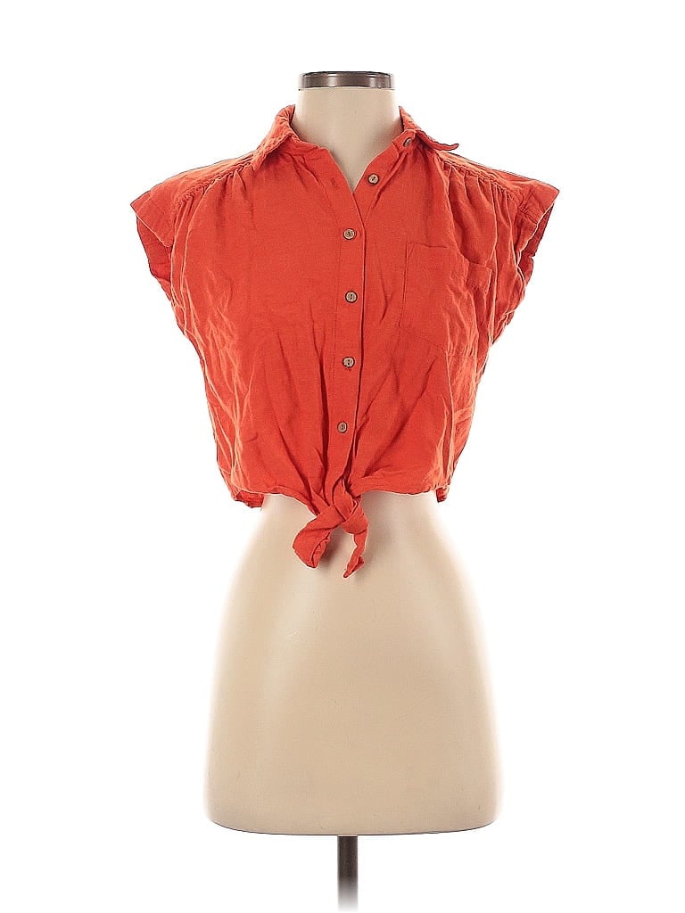Pre-owned Midnight Sky Sleeveless Button Down Shirt In Orange