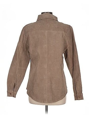 Jessica Holbrook Tan Long Sleeve Button-Down Suede Jacket (view 2)