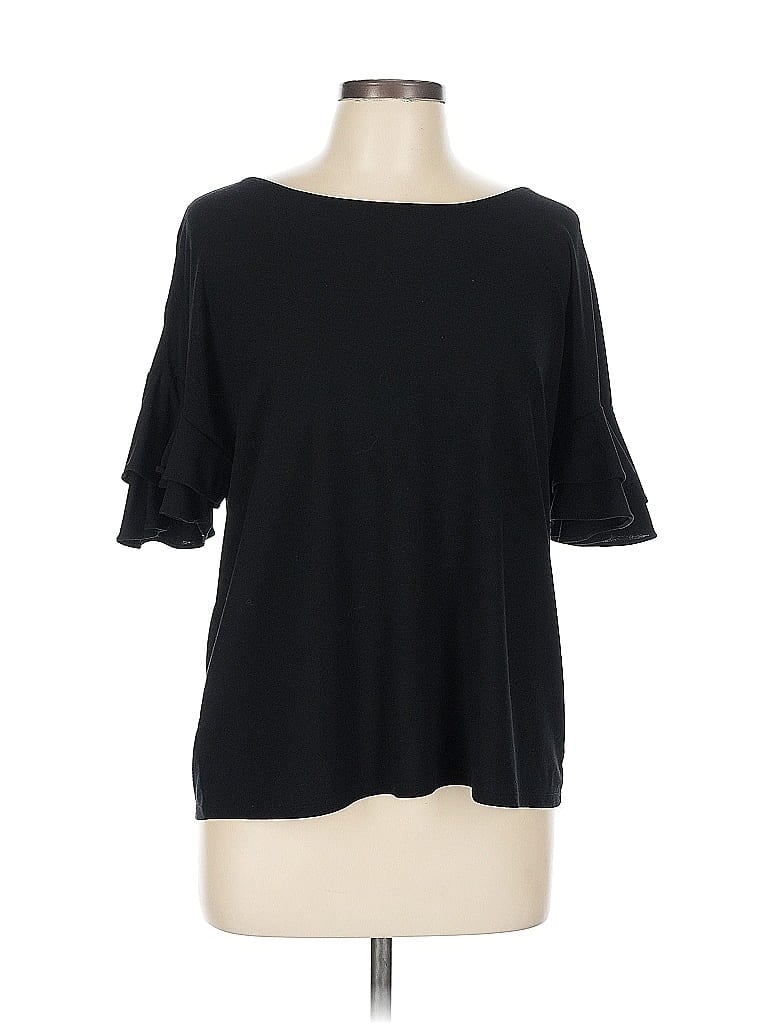 Pre-owned Inc International Concepts Short Sleeve Top Black Boatneck Tops