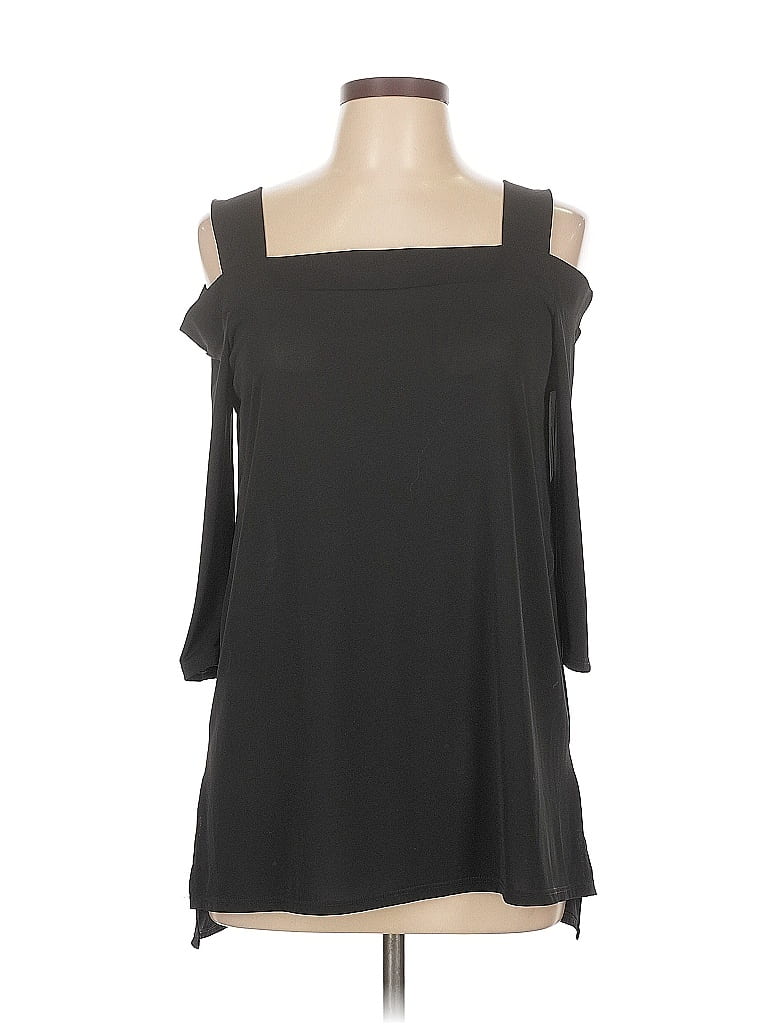 Pre-owned Cha Cha Vente 3/4 Sleeve Top Black Cold Shoulder Neckline Tops