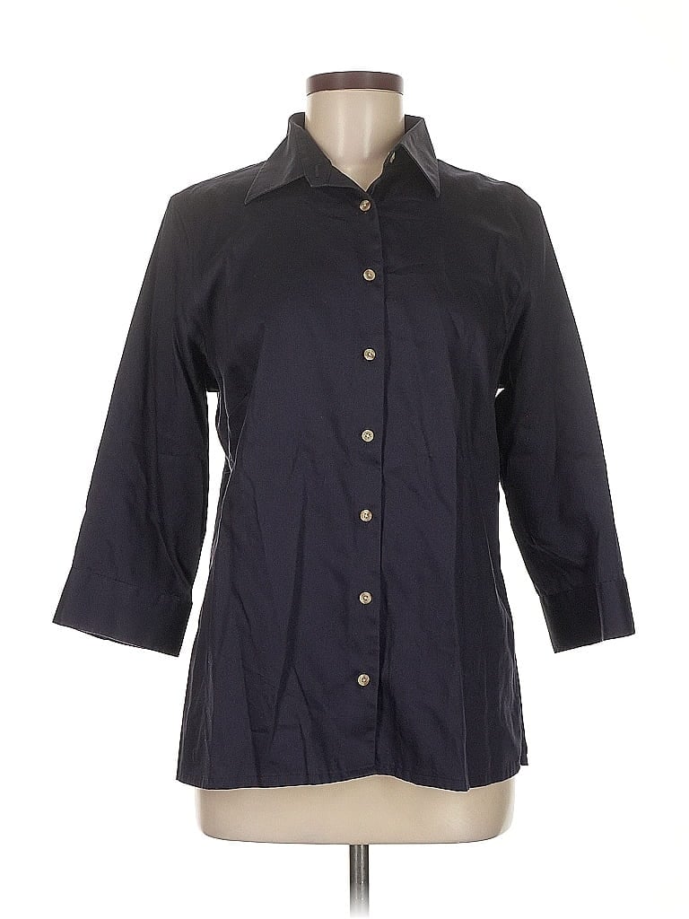 Pre-owned Lands' End 3/4 Sleeve Button Down Shirt In Black