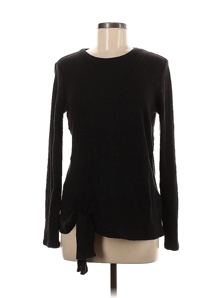 Pre-owned Simply Vera Vera Wang Long Sleeve Top Black Crew Neck Tops