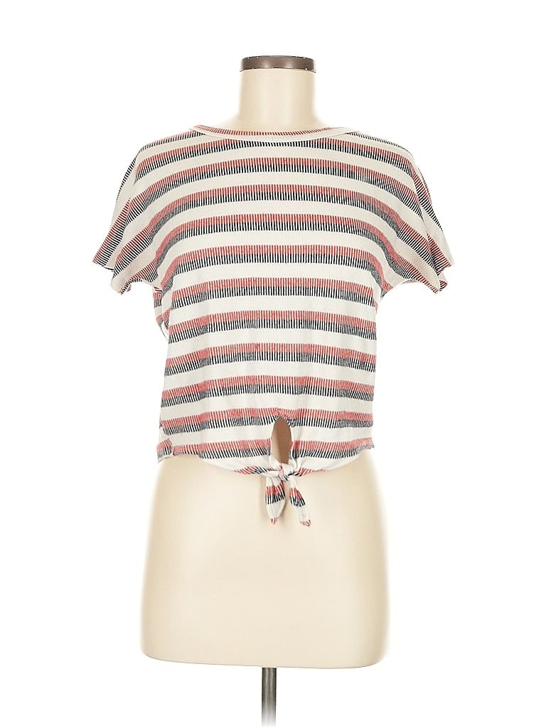 Pre-owned Caution To The Wind Short Sleeve Top White Keyhole Neckline Tops