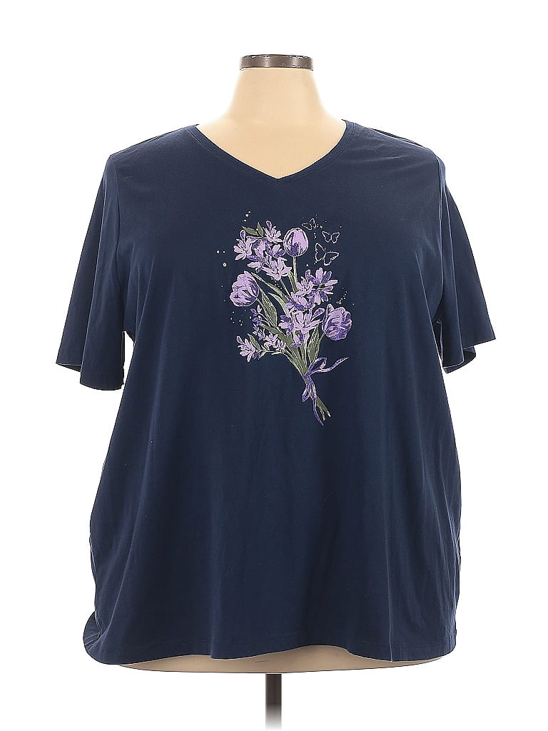 Catherines Floral Blue Short Sleeve T-Shirt Size 3X - photo 1