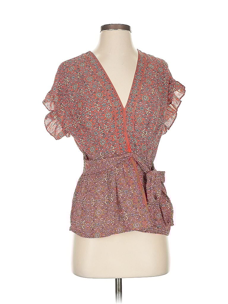 Pre-owned Max Studio Short Sleeve Blouse In Orange