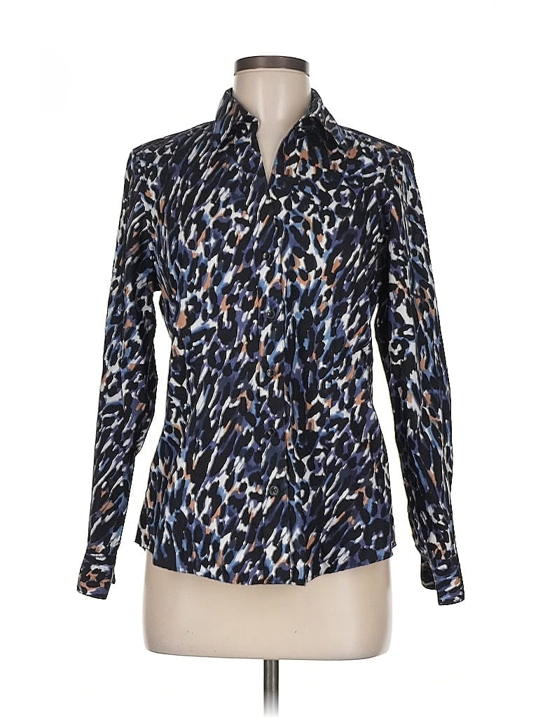Christine 100% Cotton Animal Print Blue Long Sleeve Blouse Size 6 - photo 1