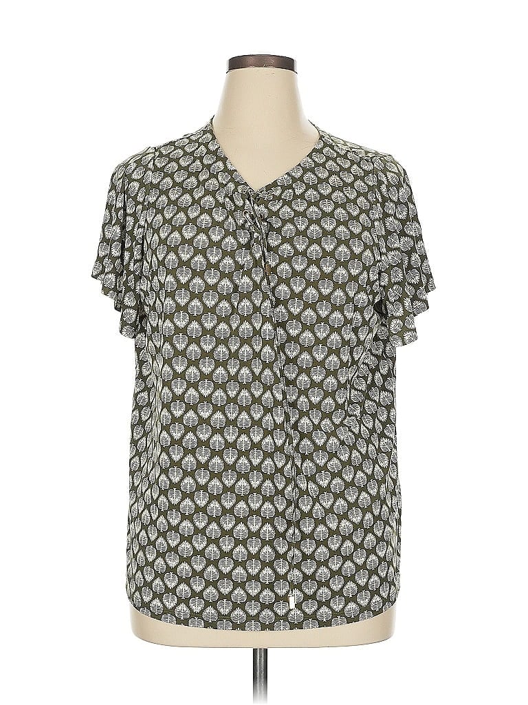 Pre-owned Liz Claiborne Career Short Sleeve Blouse In Green