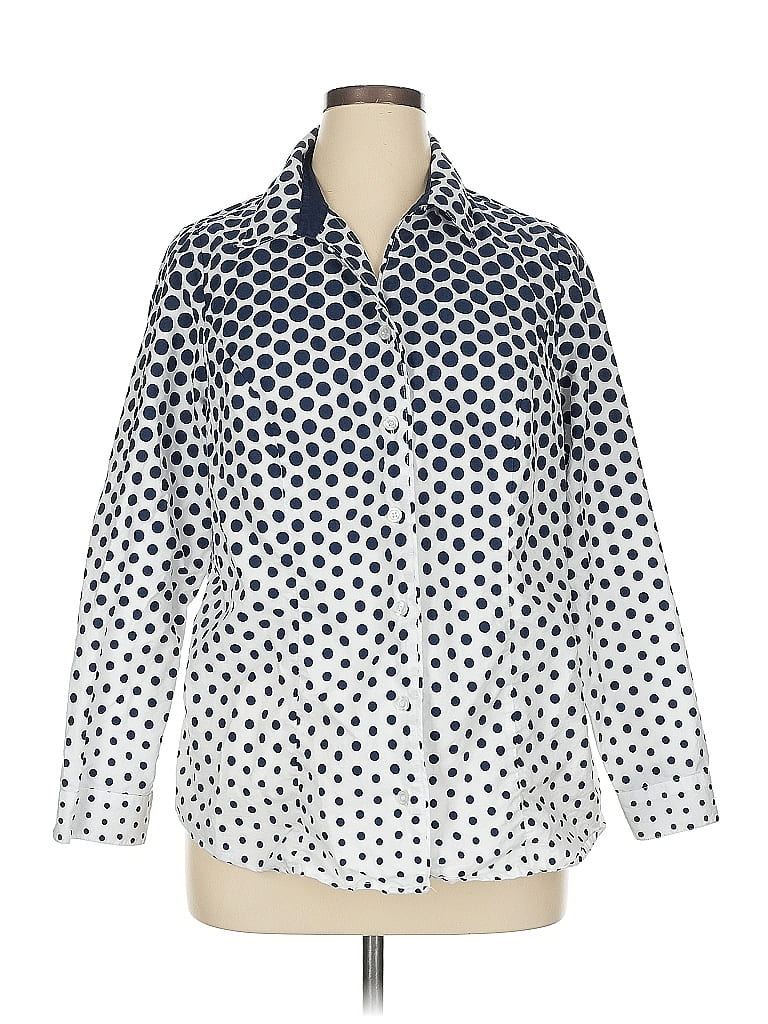 Cj Banks 100% Cotton Polka Dots Blue 3/4 Sleeve Blouse Size 1X - photo 1