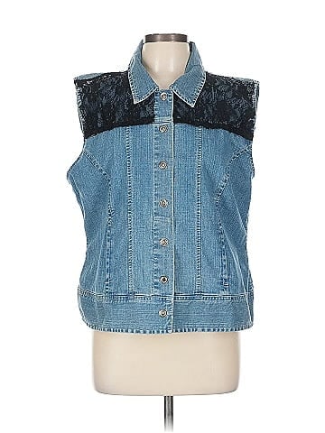 Christopher & Banks Blue Denim Vest with Lace (view 1)