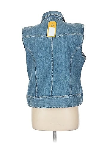 Christopher & Banks Blue Denim Vest with Lace (view 2)