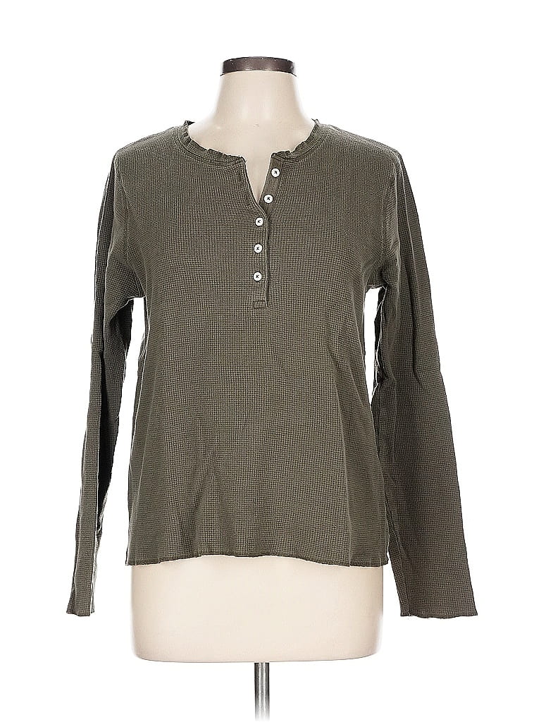 Pact 100% Organic Cotton Green Long Sleeve Henley Size L - photo 1